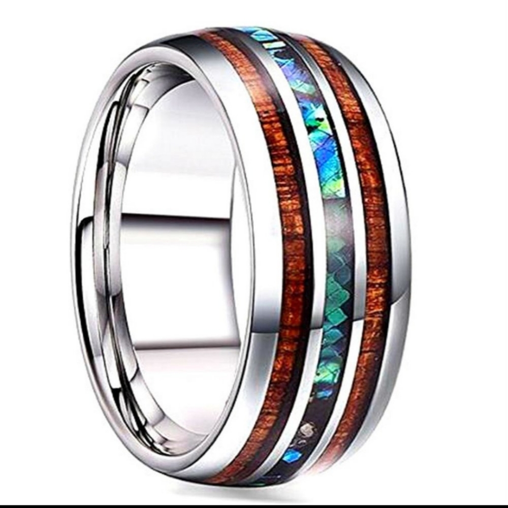 8MM Tungsten Band Koa Wood Steel Men's Ring size 9
